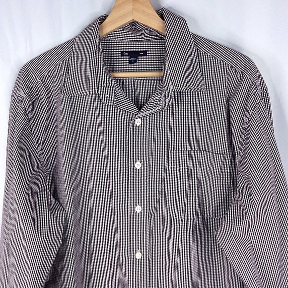 Gap Shirt Mens Size XL Burgundy Red Gingham Check Plaid Long Sleeve Button Down - Picture 3 of 5